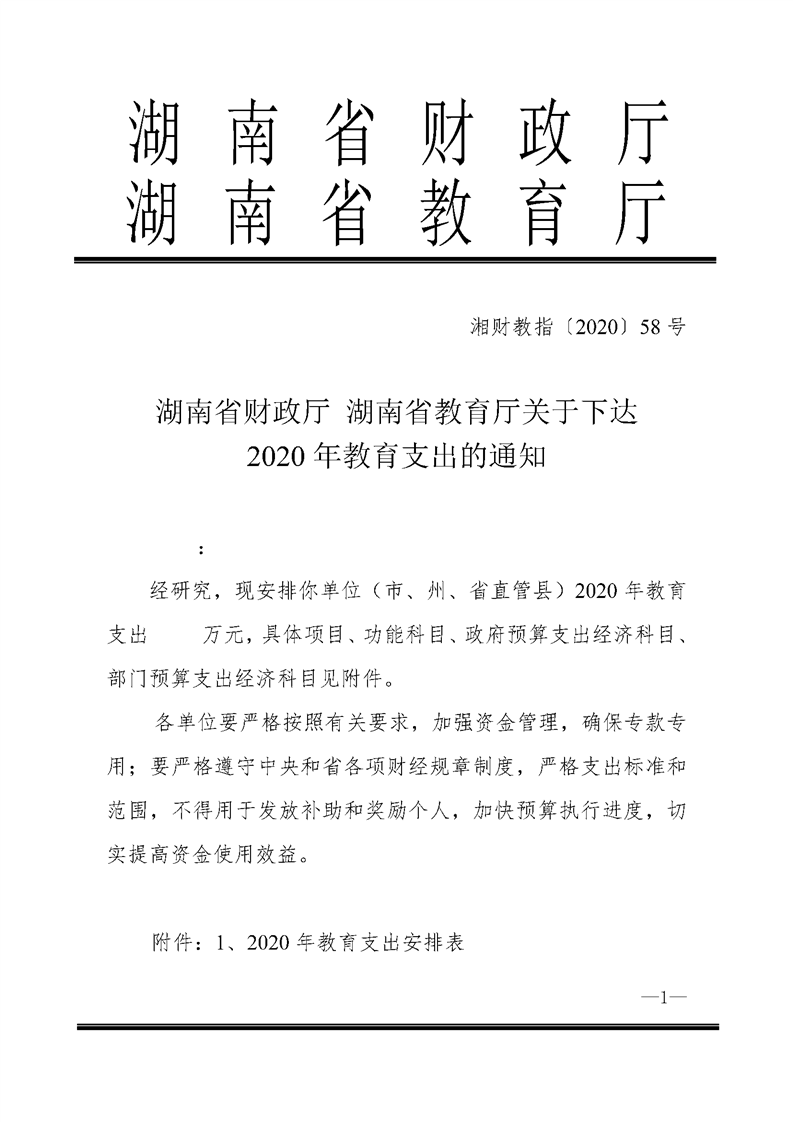2020年湖南省教育支出分配通知解读与发展展望